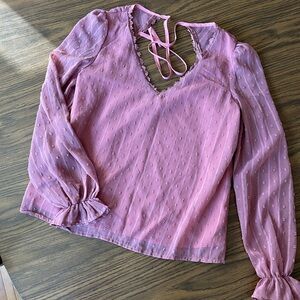 Pink Puff Sleeve Blouse with Tie Back